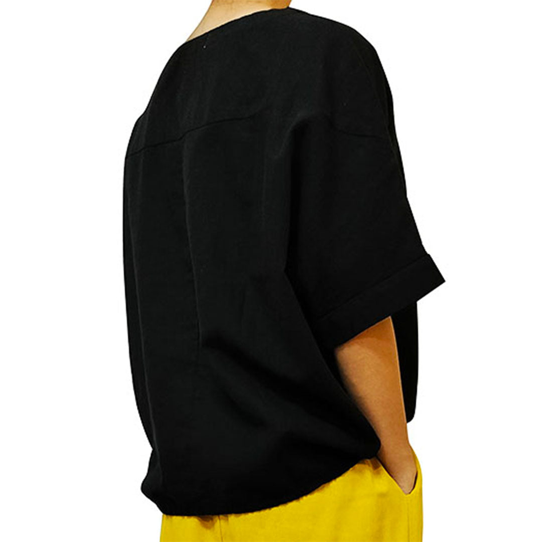 New Women's Cotton Linen Clothing: Vintage Loose-Fit Lightweight Sand-Washed Round Neck Patchwork Short-Sleeve Top in Cotton Linen.