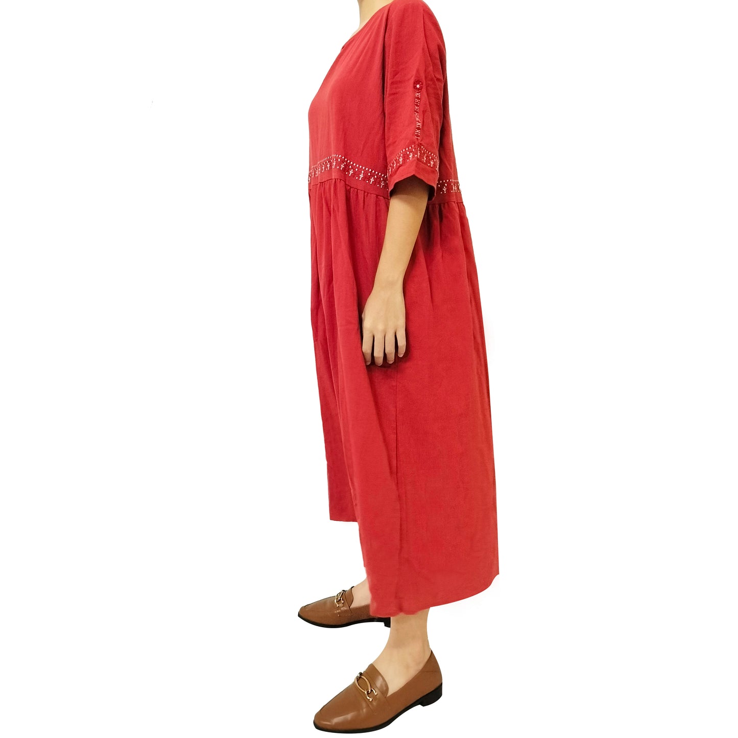 New Premium Original Ramie Dress: Artistic Vintage, Loose Fit, Embroidered Ramie Maxi Dress