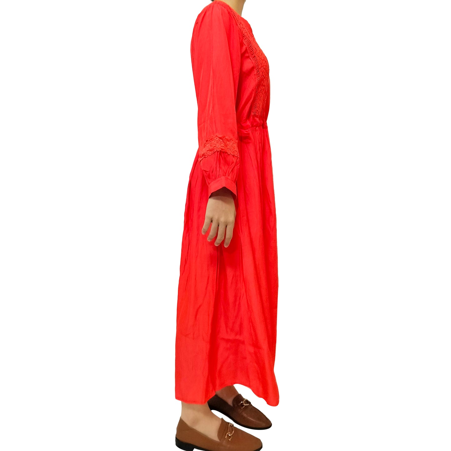 Comfortable, Stylish, and Minimalistic Seven-Quarter Sleeve Artistic Belted Maxi Dress with Long V-Neck