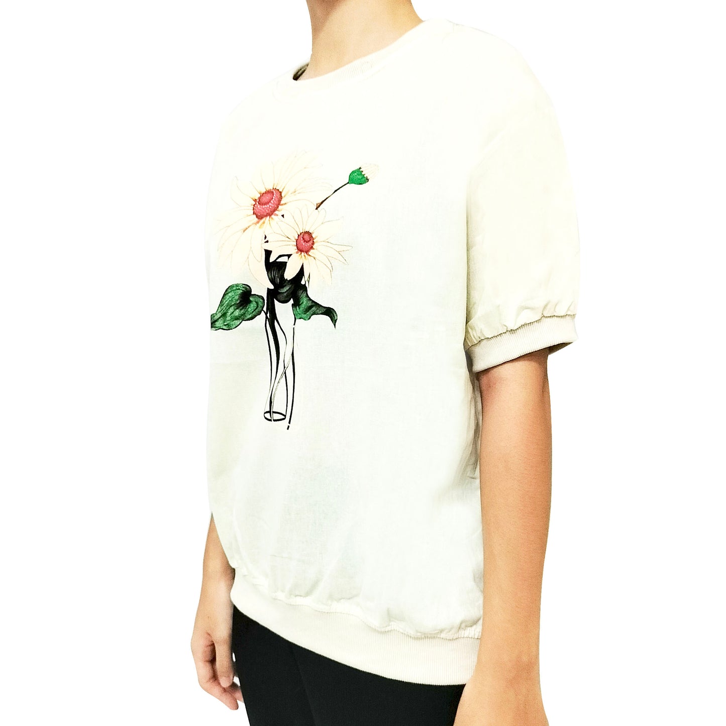 Artistic Vintage 100’s Sand-Washed Pure Linen Top, Loose Fit with Printed Design