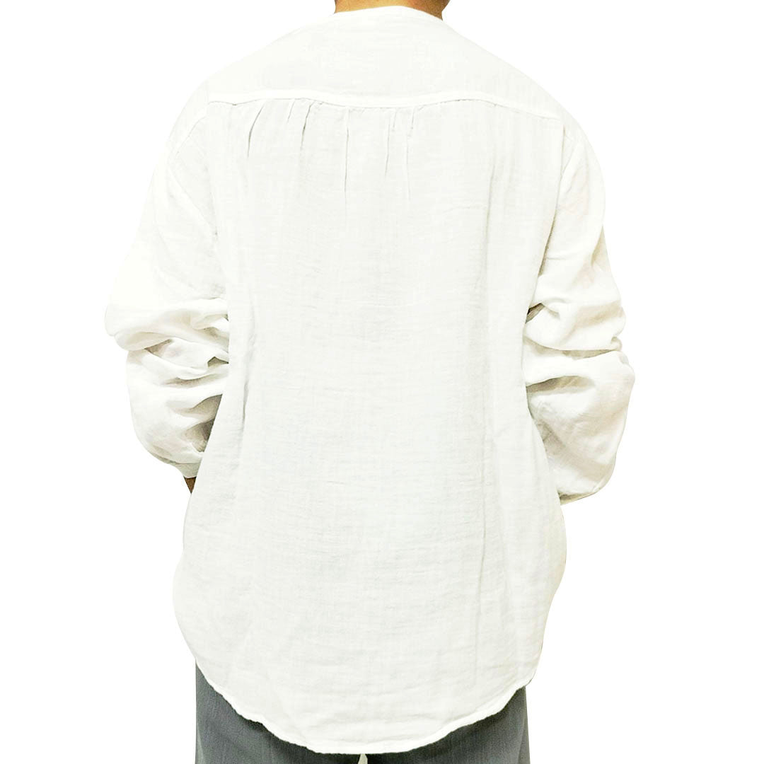 Korean Design High-Collar Cotton Long Sleeve Shirt: Loose, Artistic Top, Vintage Base Shirt, Blouse