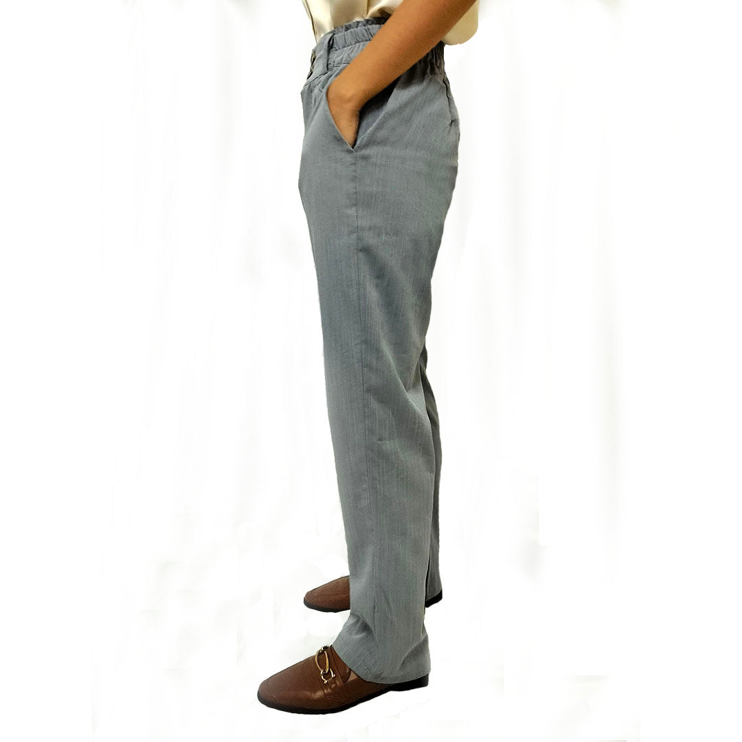 2025 High-Waisted Grey Linen Wide-Leg Pants: Loose and Casual Cotton Linen Trousers