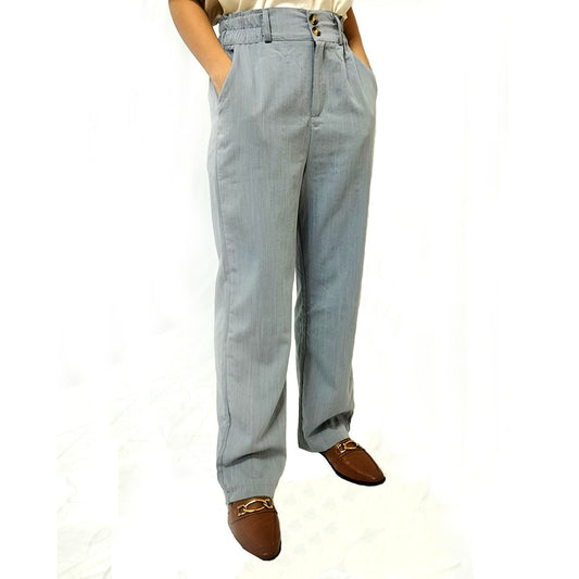 2025 High-Waisted Grey Linen Wide-Leg Pants: Loose and Casual Cotton Linen Trousers