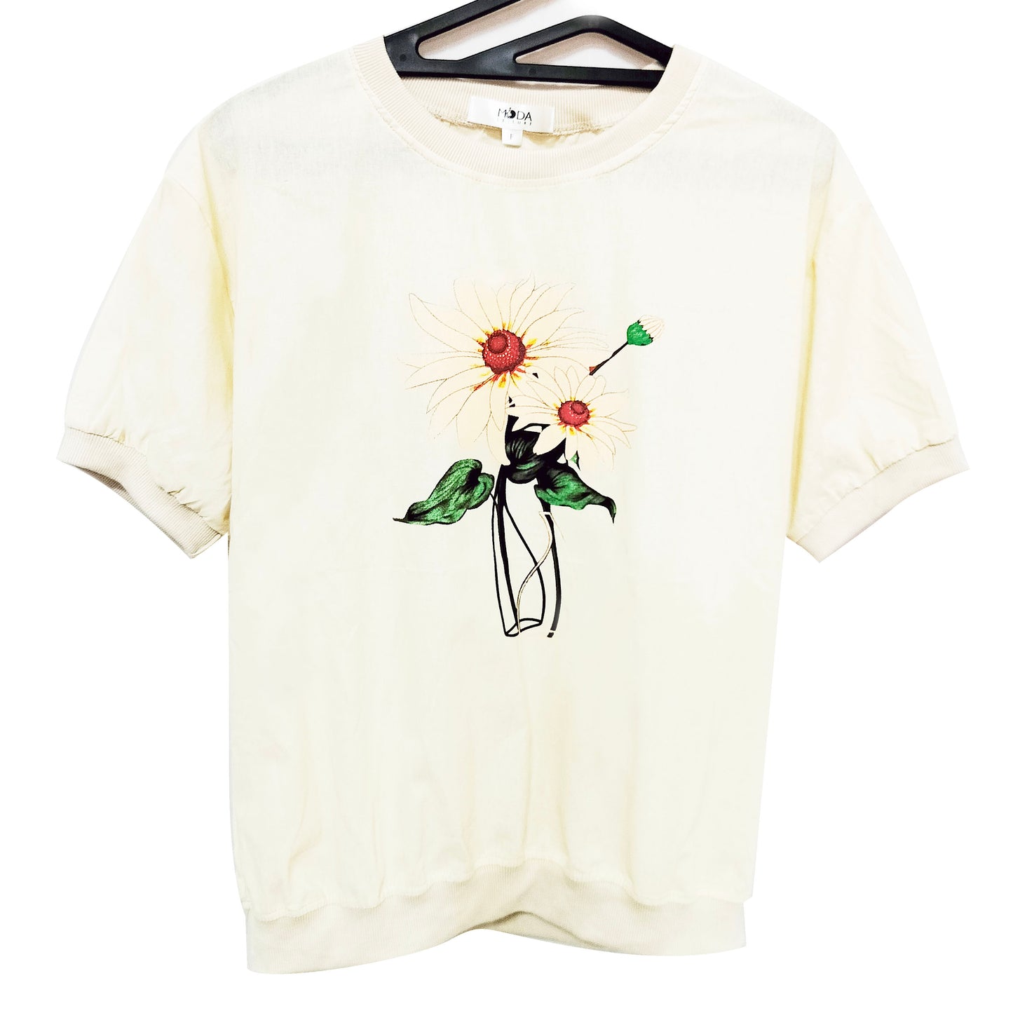 Artistic Vintage 100’s Sand-Washed Pure Linen Top, Loose Fit with Printed Design