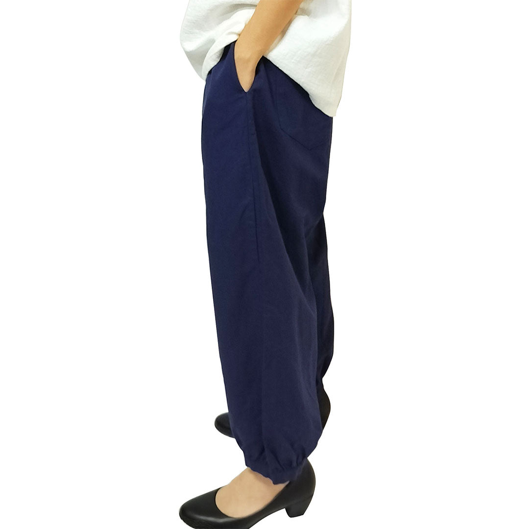 2025 New Collection Cotton-Linen Women’s Fashion Vintage Loose Casual Linen Pants with Elastic Waist and 9/10-Length Lantern Legs