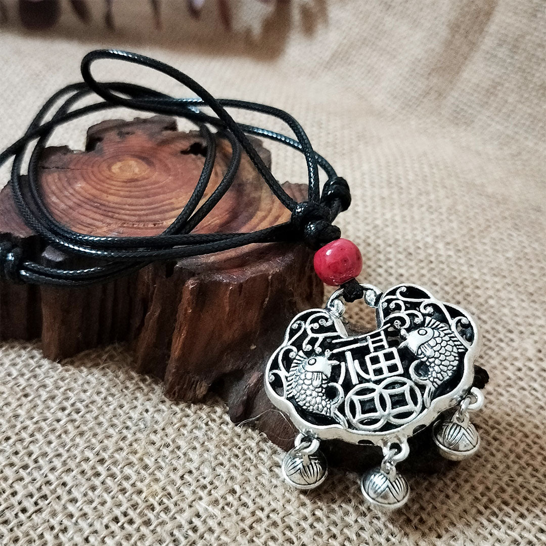 Vintage Tibetan Silver Lucky and Safe Lock Necklace