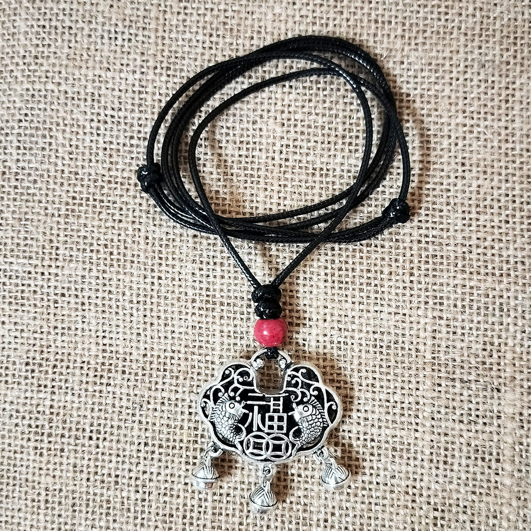 Vintage Tibetan Silver Lucky and Safe Lock Necklace