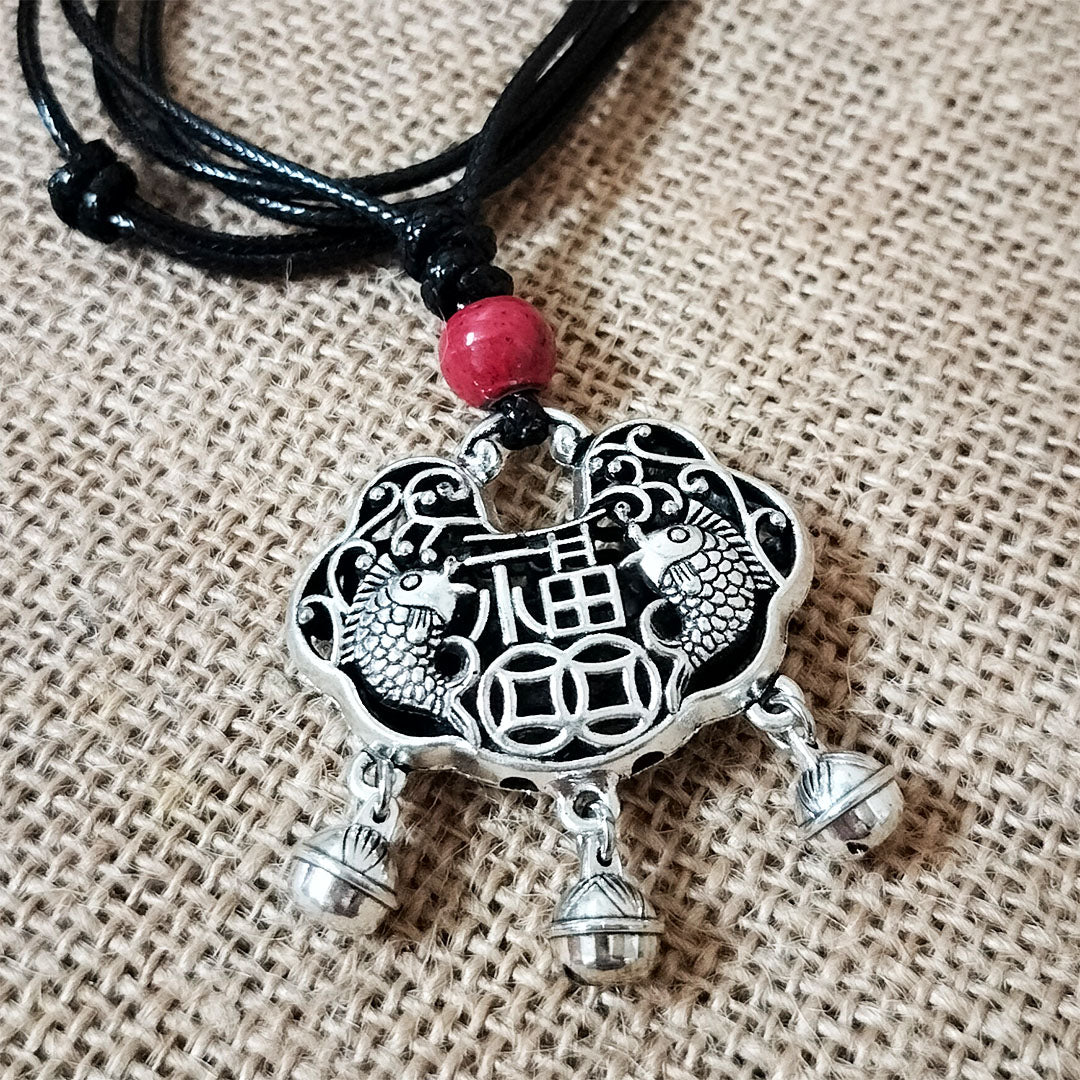 Vintage Tibetan Silver Lucky and Safe Lock Necklace