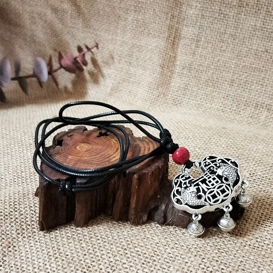 Vintage Tibetan Silver Lucky and Safe Lock Necklace