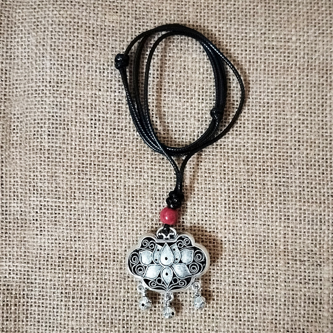Vintage Tibetan Silver Koi Fish Playing with Lotus Safe Lock Necklace