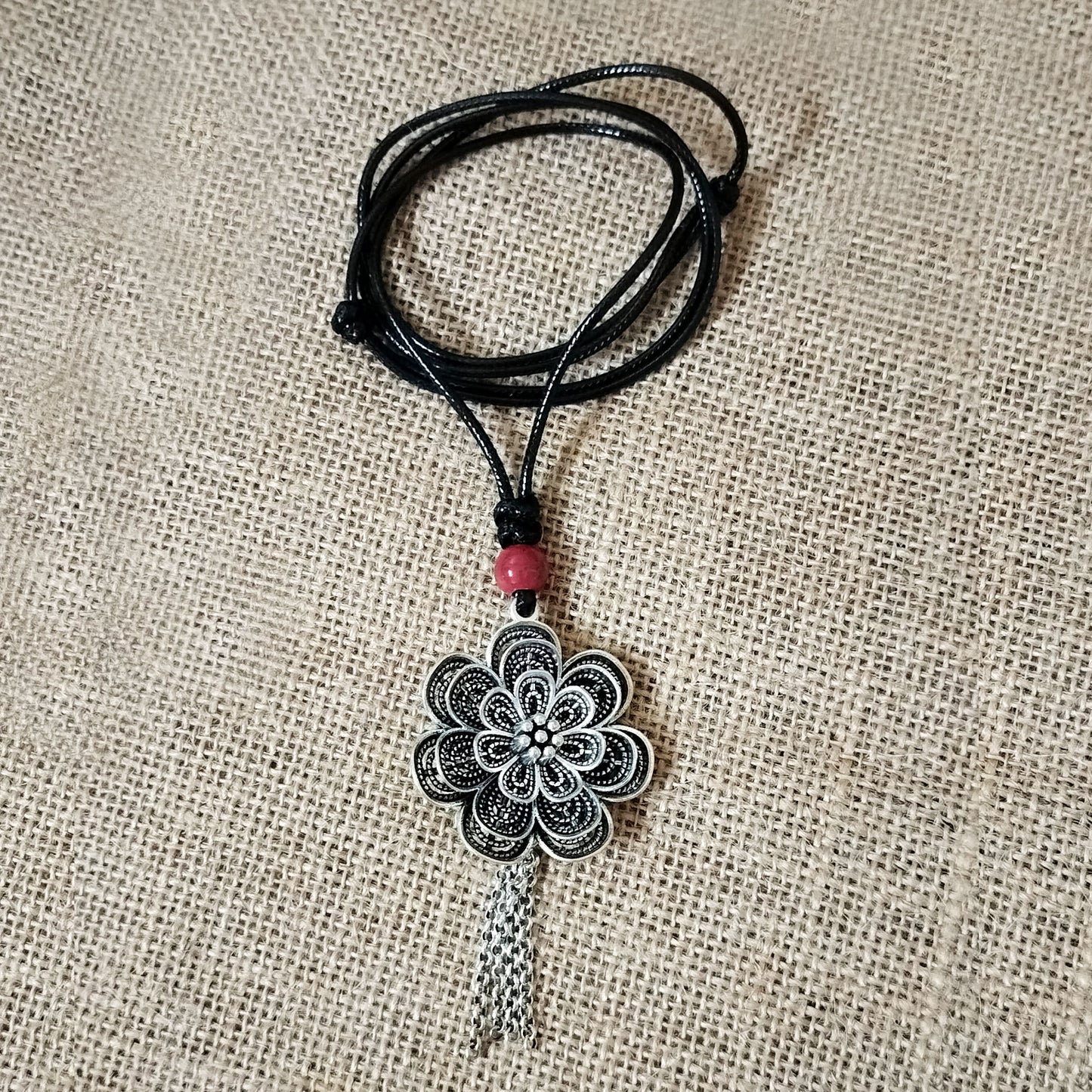 Vintage Tibetan Silver Fortune-Turning Floral Necklace