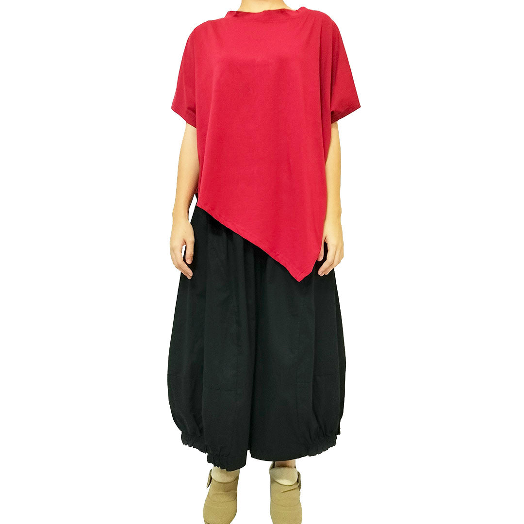Retro Cotton Wide-Leg Pants: Elastic Waist, Ruffled Edges, and Cropped Length