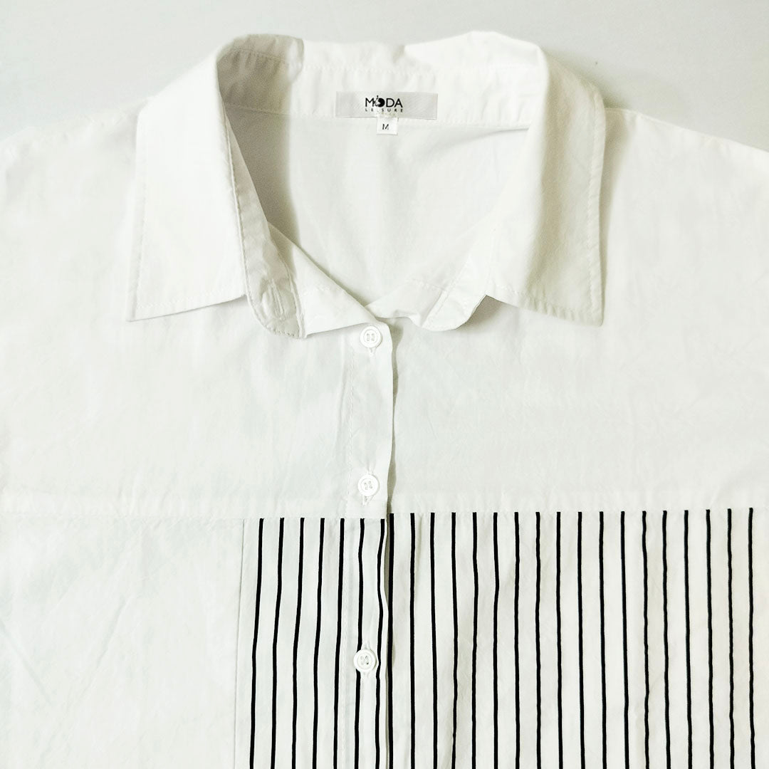 French Striped Shirt: Long Sleeve, Autumn Elegance, High-end, Pure Cotton White Blouse