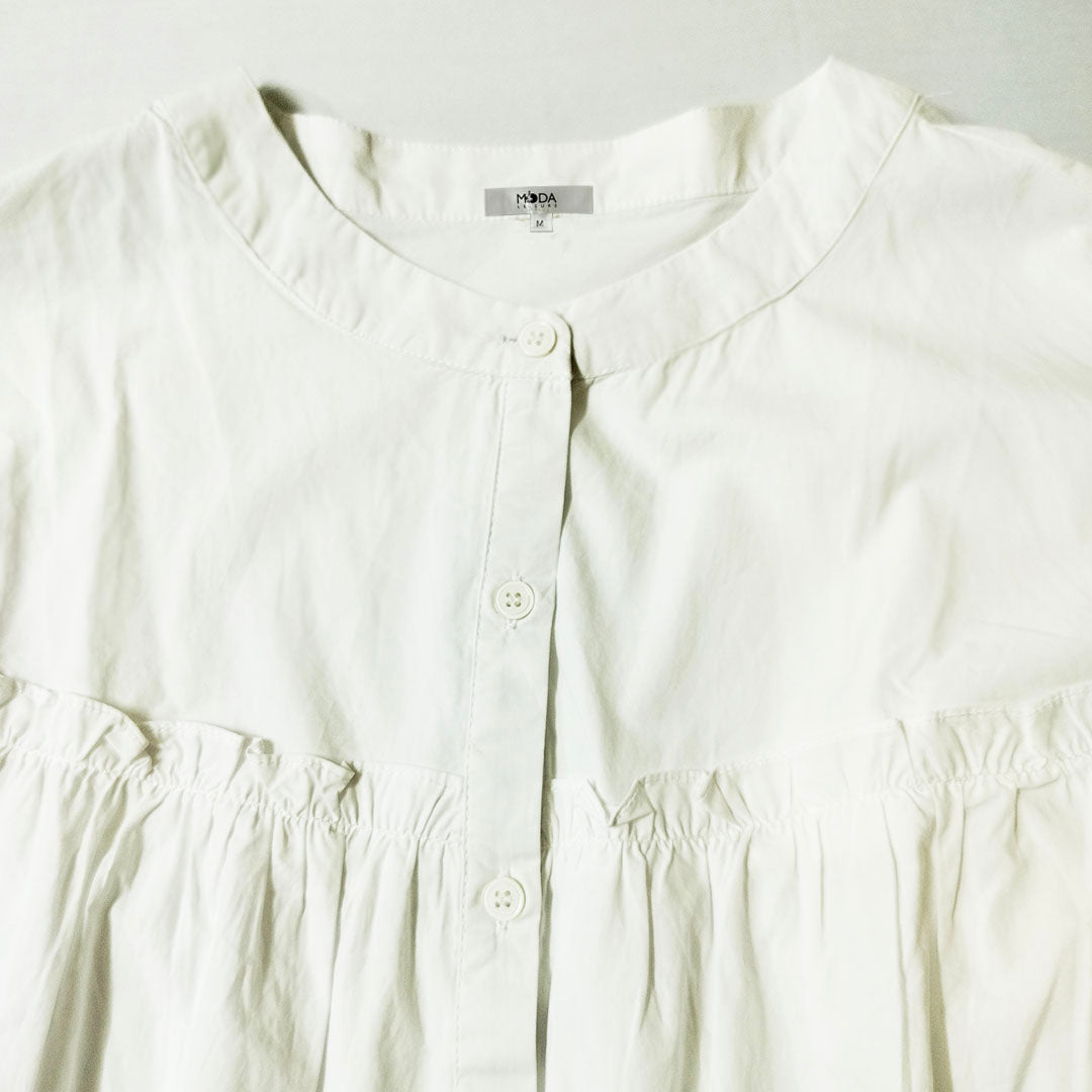 New Summer Korean Style Loose and Sweet Round Neck Women's Half Sleeve White Cotton Shirt