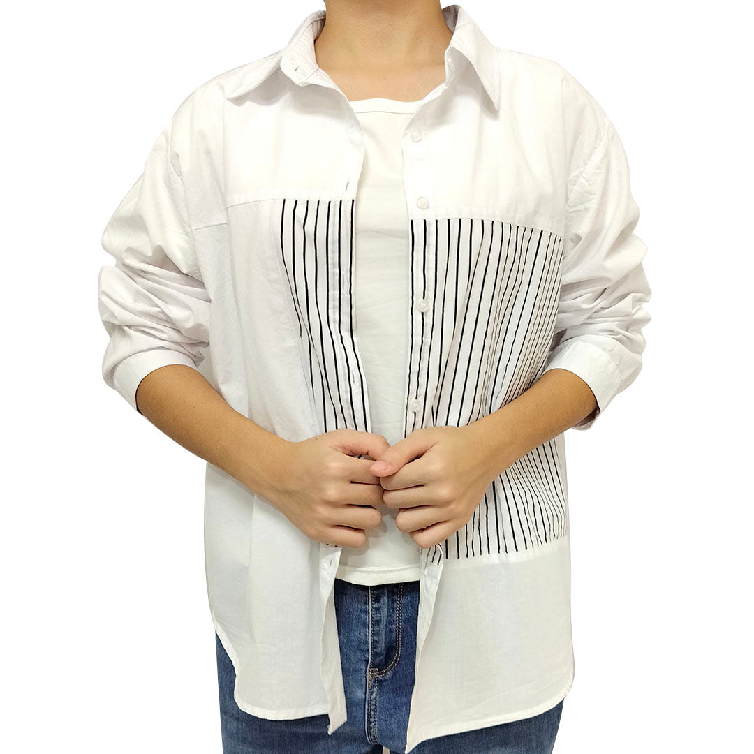 French Striped Shirt: Long Sleeve, Autumn Elegance, High-end, Pure Cotton White Blouse