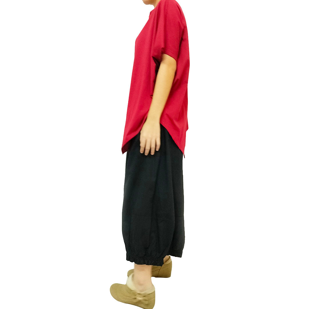 Retro Cotton Wide-Leg Pants: Elastic Waist, Ruffled Edges, and Cropped Length