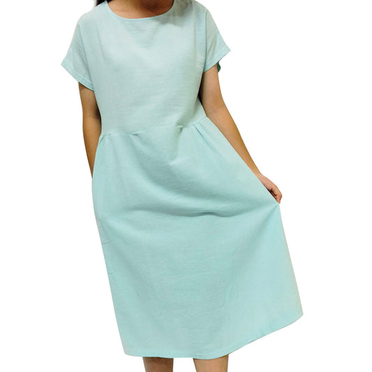 Loose cotton and linen short sleeves dress