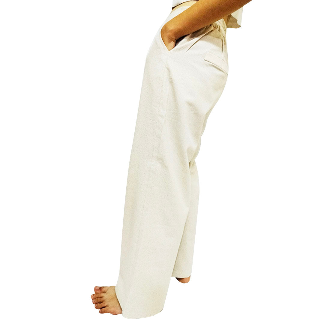 Loose-fitting cotton drape wide-leg pants