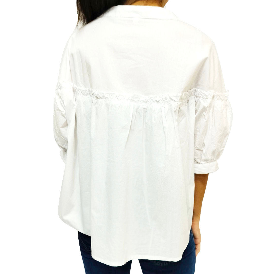 New Summer Korean Style Loose and Sweet Round Neck Women's Half Sleeve White Cotton Shirt