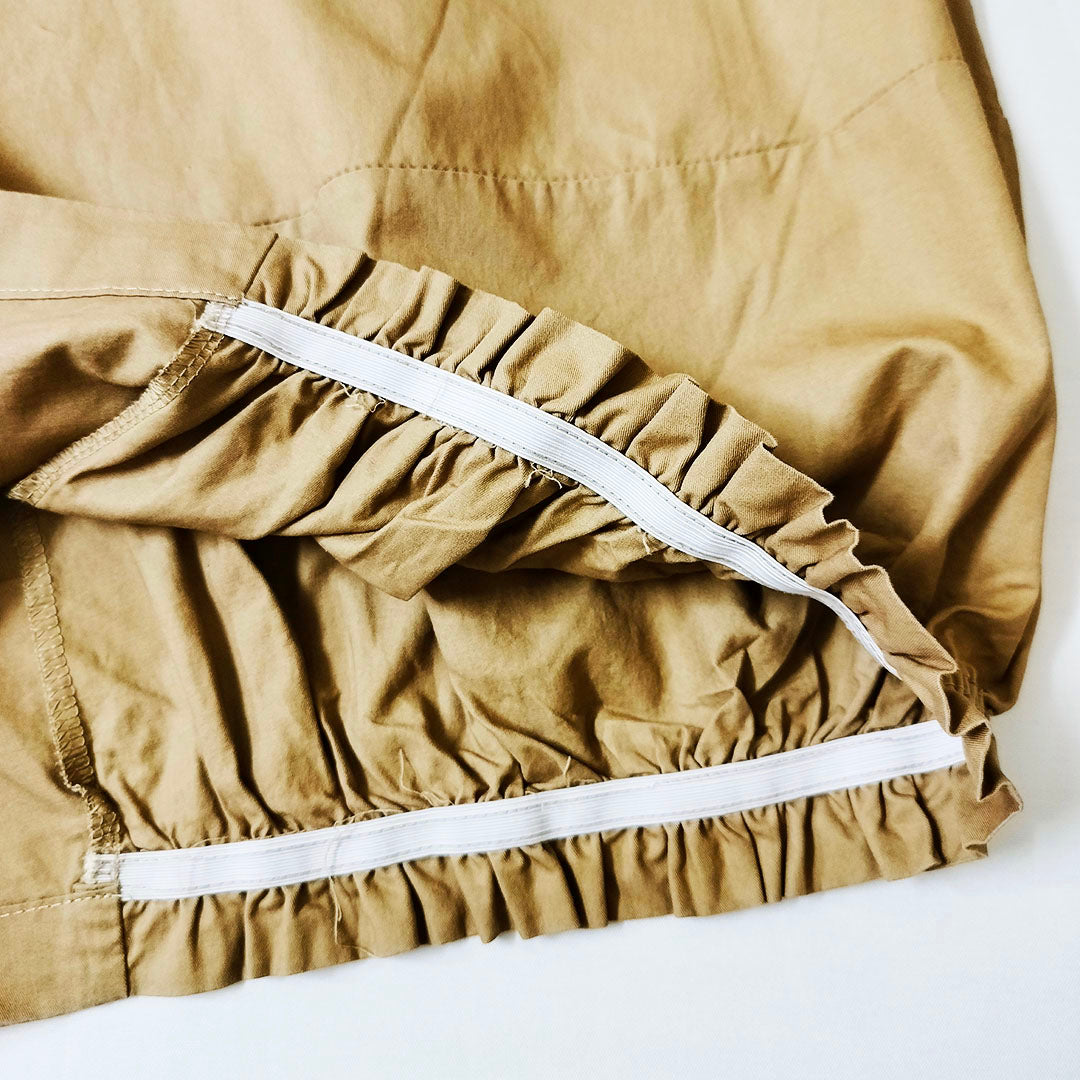 Retro Cotton Wide-Leg Pants: Elastic Waist, Ruffled Edges, and Cropped Length