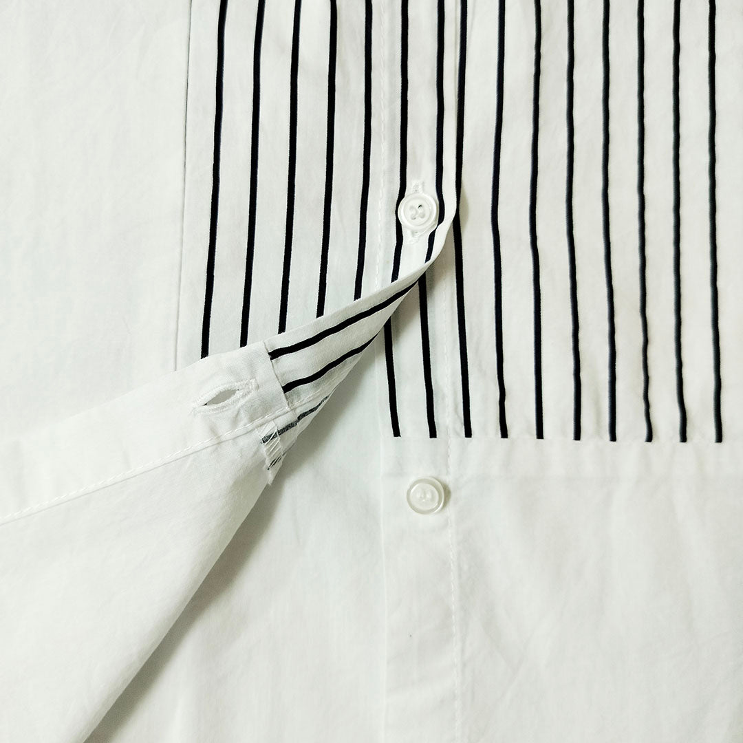 French Striped Shirt: Long Sleeve, Autumn Elegance, High-end, Pure Cotton White Blouse