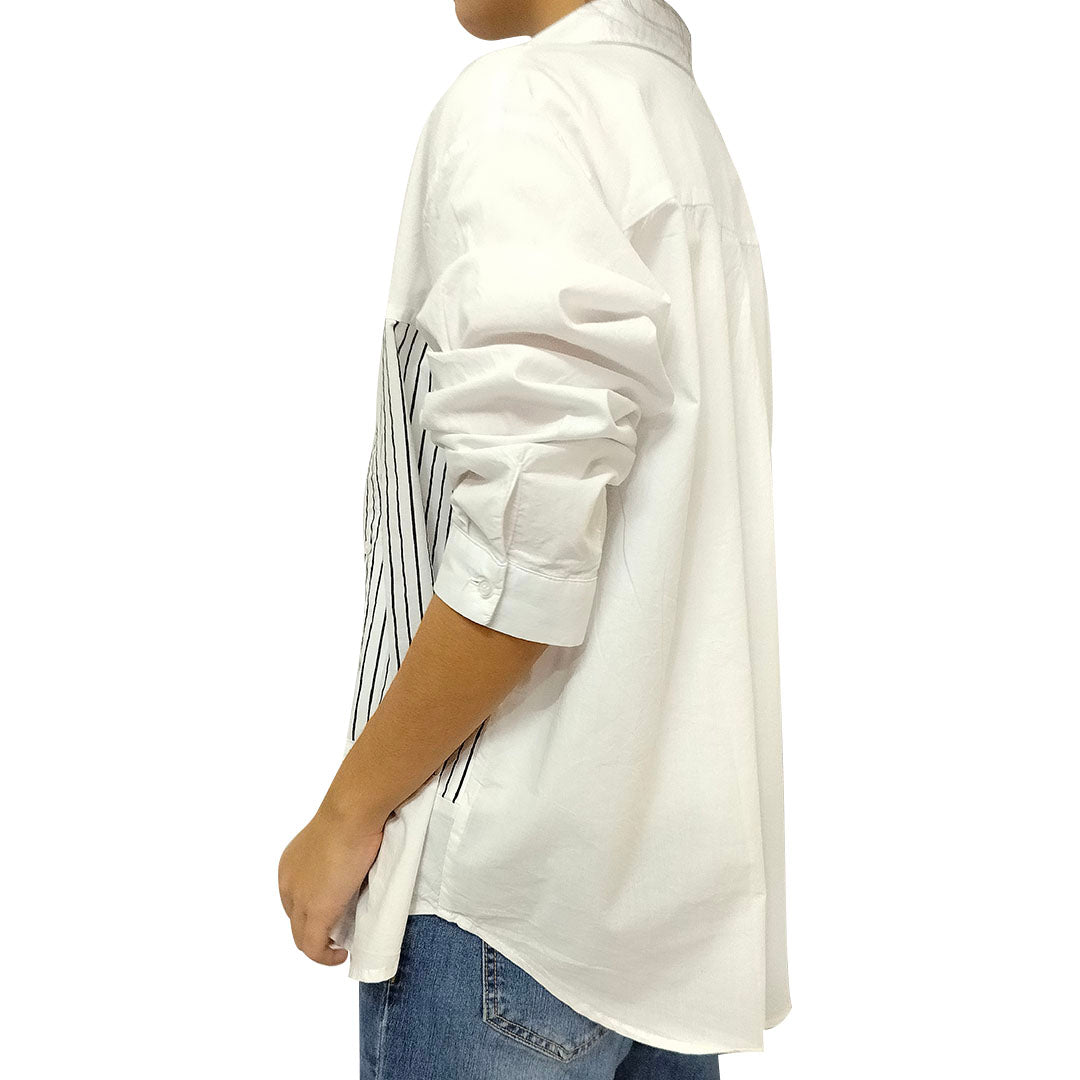 French Striped Shirt: Long Sleeve, Autumn Elegance, High-end, Pure Cotton White Blouse