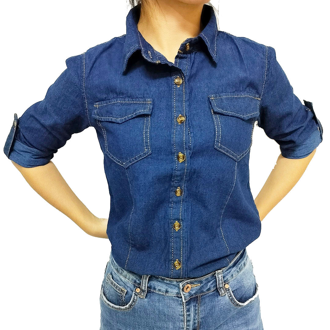 Women's Long Sleeve Denim Shirt Jacket: Casual Chic for a Slim Silhouette