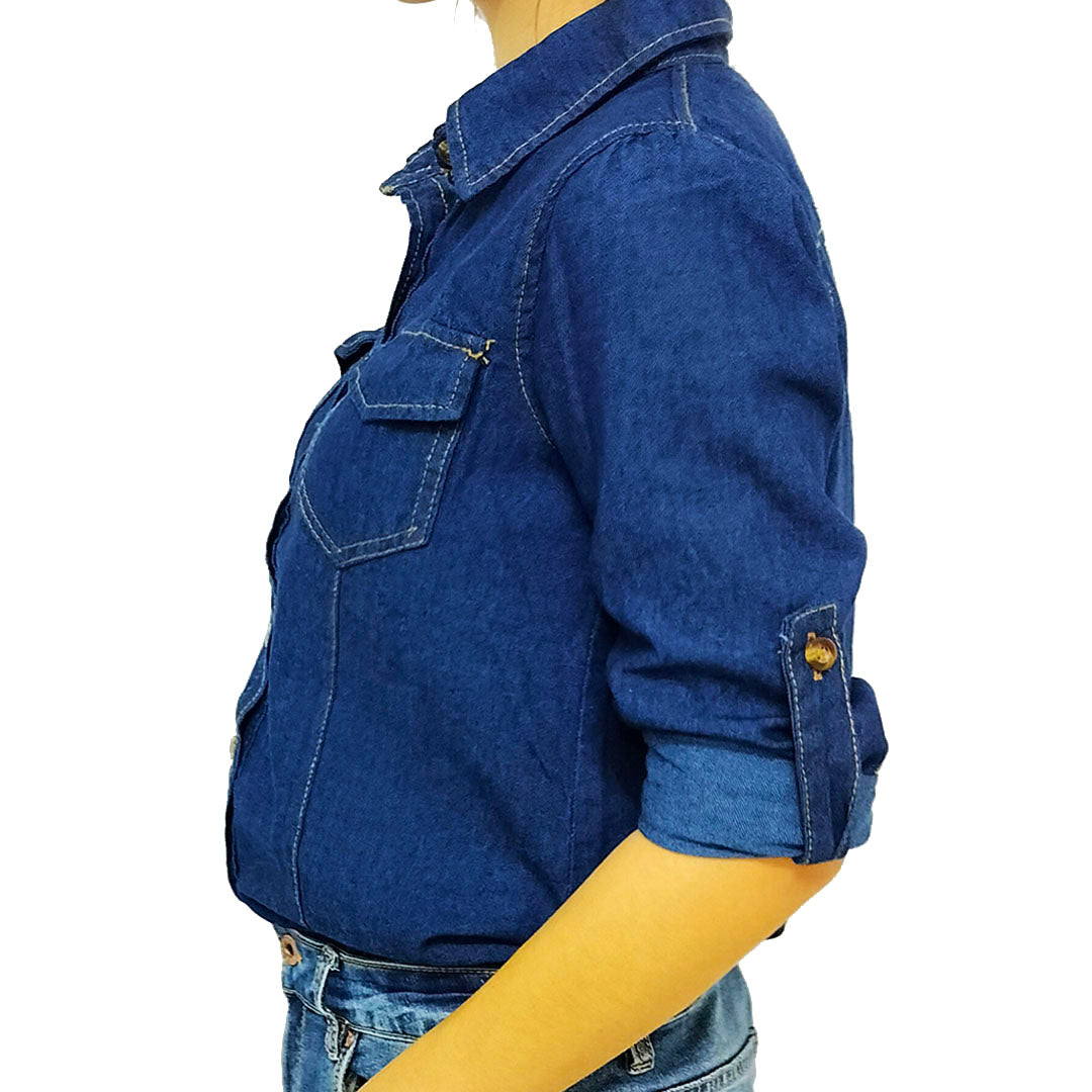 Women's Long Sleeve Denim Shirt Jacket: Casual Chic for a Slim Silhouette