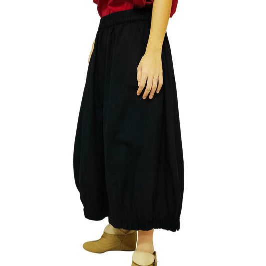 Retro Cotton Wide-Leg Pants: Elastic Waist, Ruffled Edges, and Cropped Length