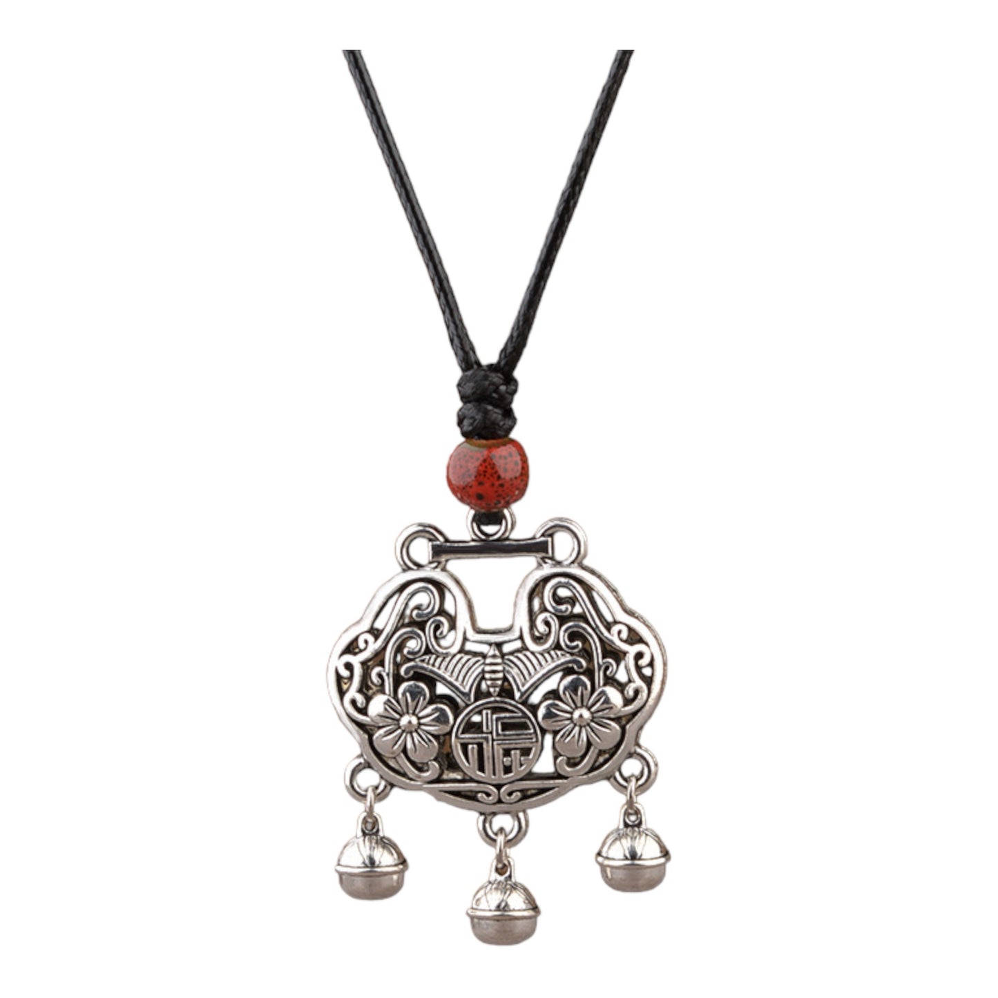 Vintage Tibetan Silver Prosperous Blooms Safe Lock Necklace