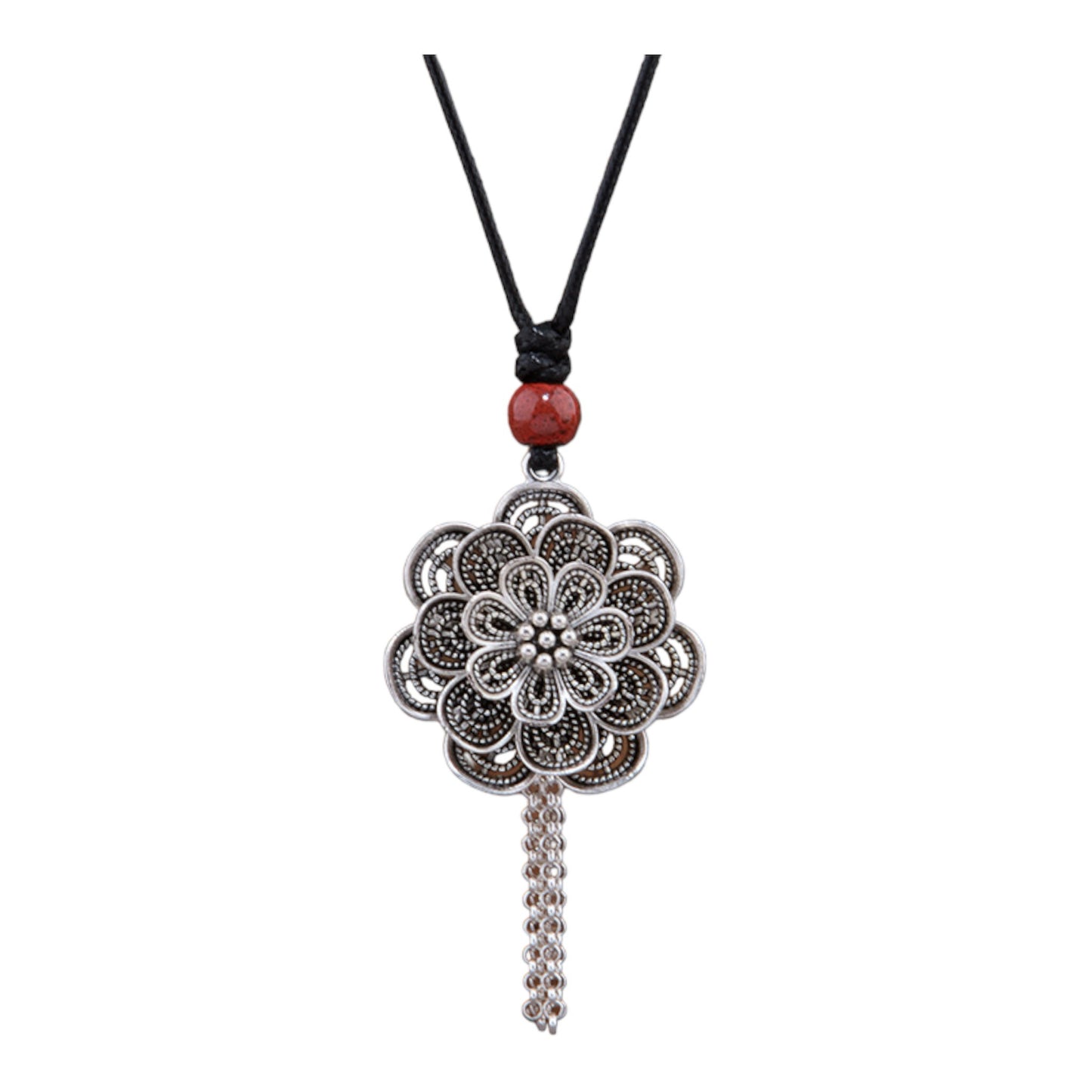 Vintage Tibetan Silver Fortune-Turning Floral Necklace