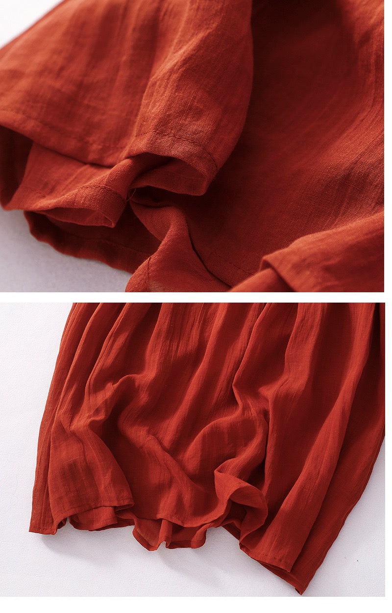 New Premium Original Ramie Dress: Artistic Vintage, Loose Fit, Embroidered Ramie Maxi Dress