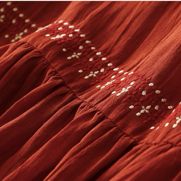 New Premium Original Ramie Dress: Artistic Vintage, Loose Fit, Embroidered Ramie Maxi Dress