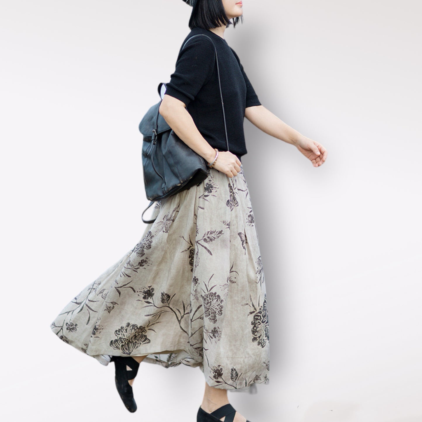 New Artistic Printed 42’s Ramie A-Line Midi Skirt