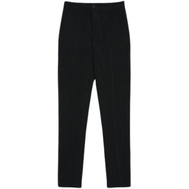 Elegant Women’s Black Suit Trousers: Ice Silk, Side-Slit, Nine-Point