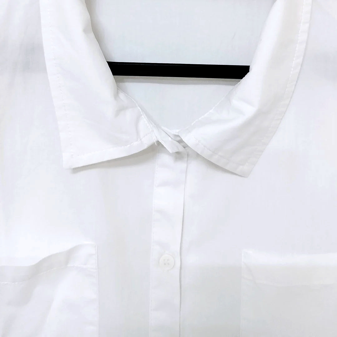 New Women’s Cotton Short Sleeve Shirt: Loose Fit, Stylish Elastic Sleeve Blouse