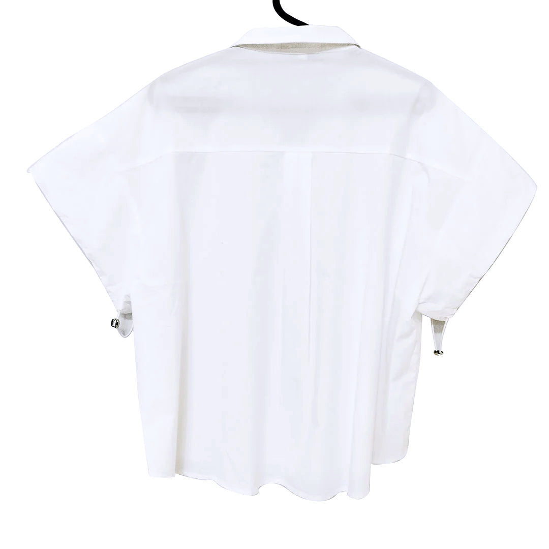 New Women’s Cotton Short Sleeve Shirt: Loose Fit, Stylish Elastic Sleeve Blouse