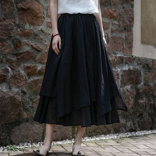 Pre-order | 2025 Hand-Dyed Cotton Linen Skirt – Irregular Hem & Double Layer | Women’s Artistic Midi Skirt