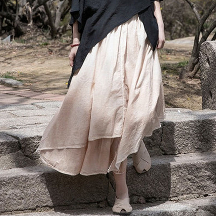 Pre-order | 2025 Hand-Dyed Cotton Linen Skirt – Irregular Hem & Double Layer | Women’s Artistic Midi Skirt