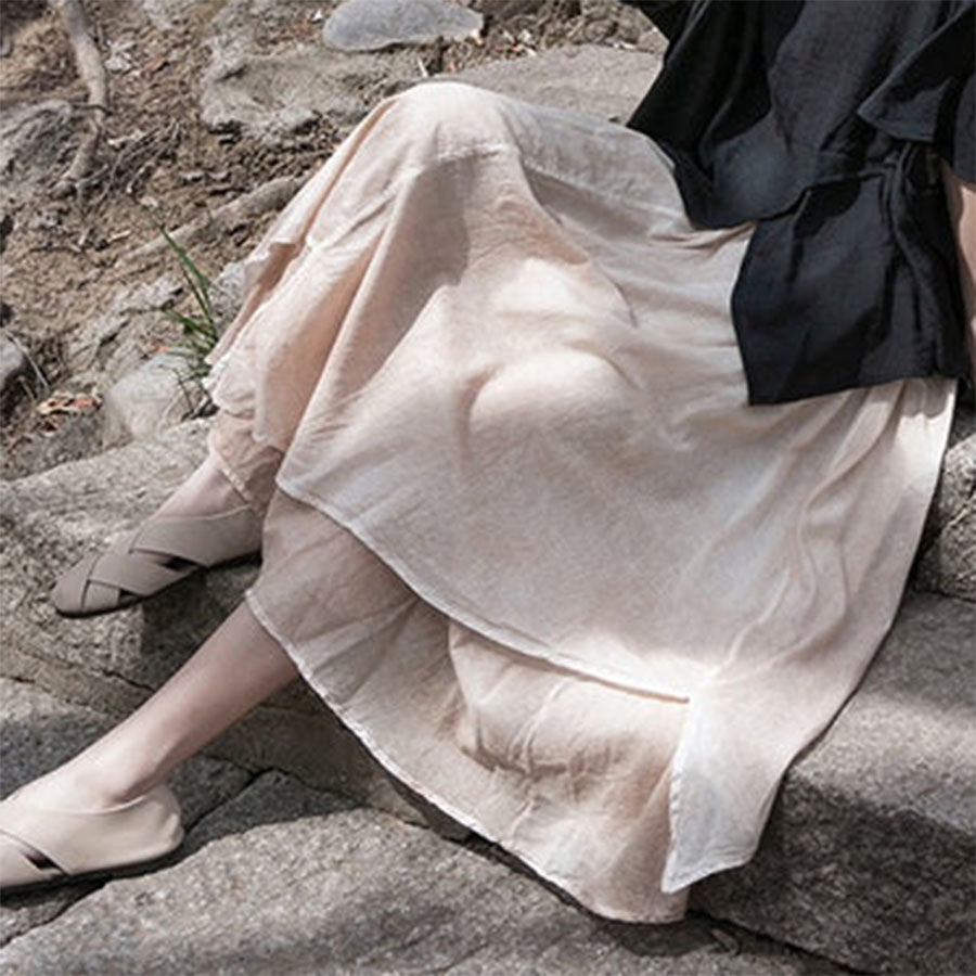 Pre-order | 2025 Hand-Dyed Cotton Linen Skirt – Irregular Hem & Double Layer | Women’s Artistic Midi Skirt