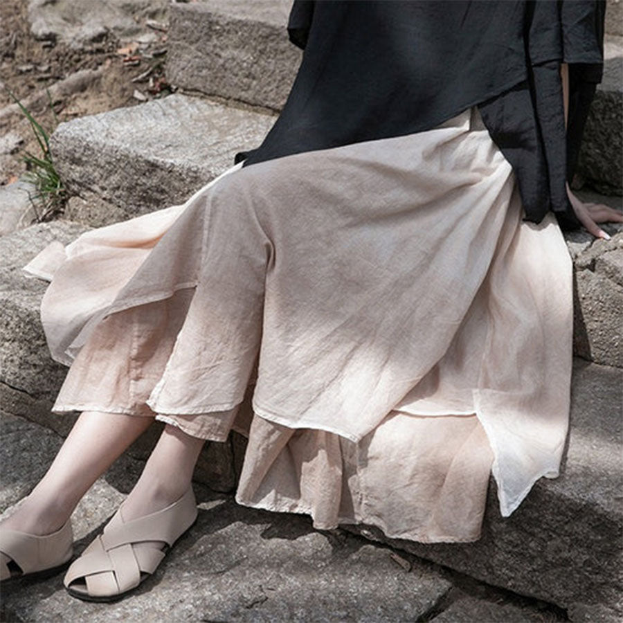 Pre-order | 2025 Hand-Dyed Cotton Linen Skirt – Irregular Hem & Double Layer | Women’s Artistic Midi Skirt