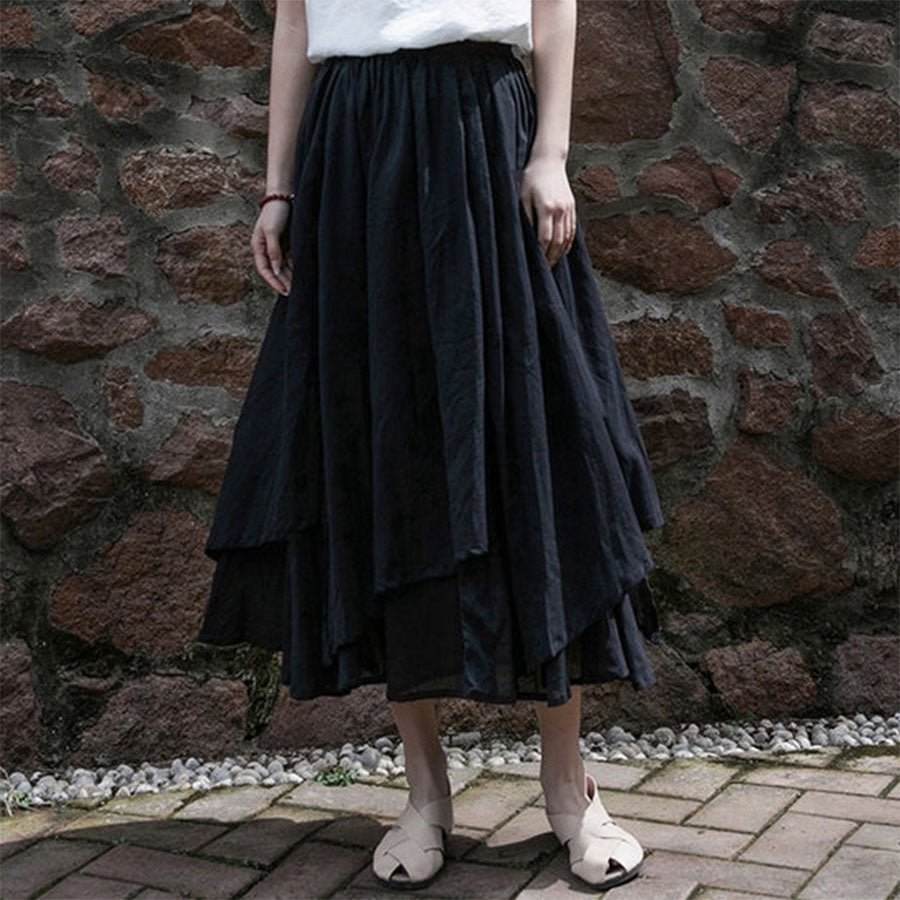 Pre-order | 2025 Hand-Dyed Cotton Linen Skirt – Irregular Hem & Double Layer | Women’s Artistic Midi Skirt