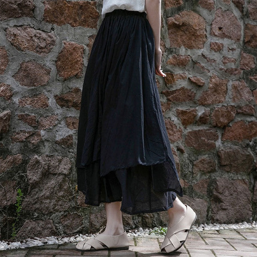 Pre-order | 2025 Hand-Dyed Cotton Linen Skirt – Irregular Hem & Double Layer | Women’s Artistic Midi Skirt