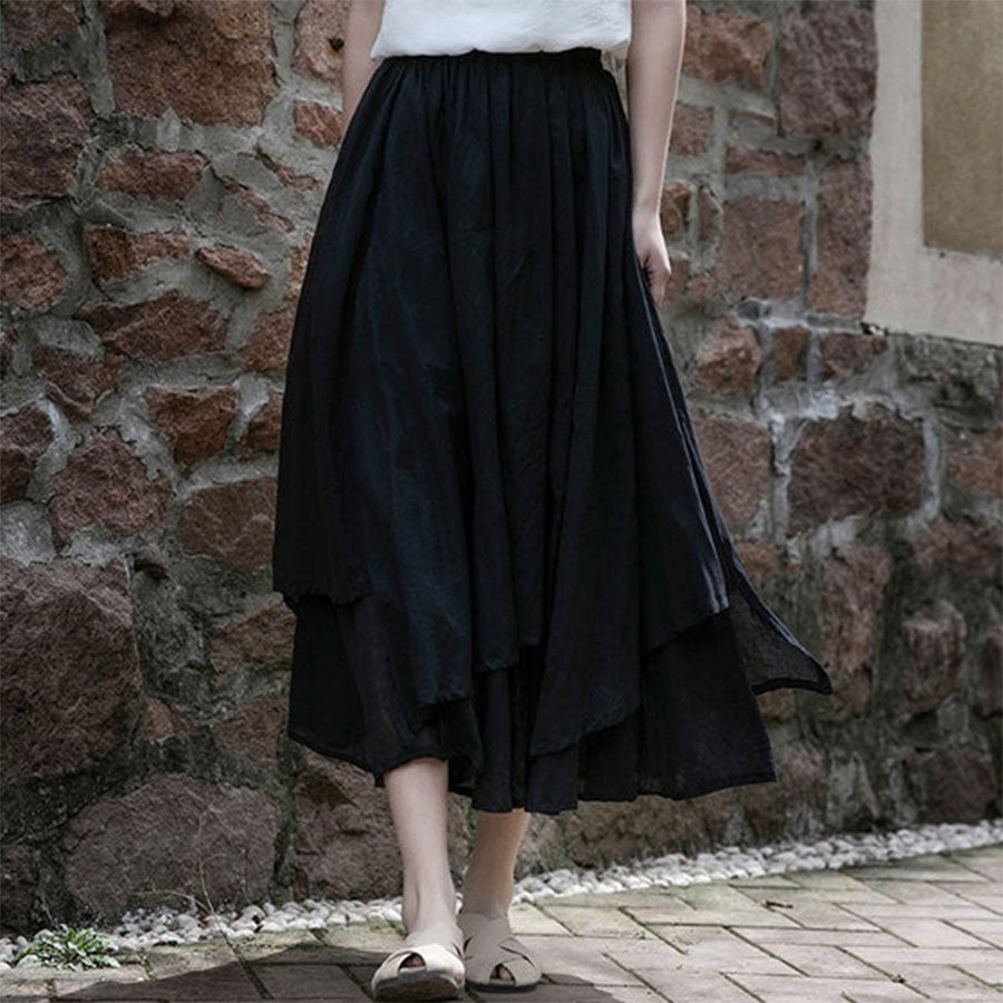 Pre-order | 2025 Hand-Dyed Cotton Linen Skirt – Irregular Hem & Double Layer | Women’s Artistic Midi Skirt