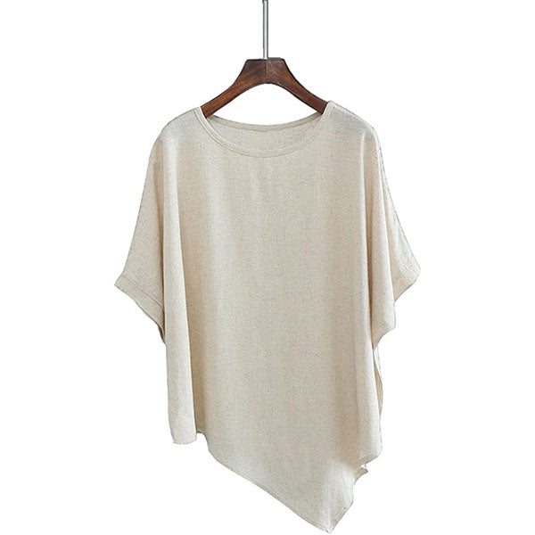 2025 Summer Artistic Linen Batwing Sleeve T-Shirt for Women with Irregular Design