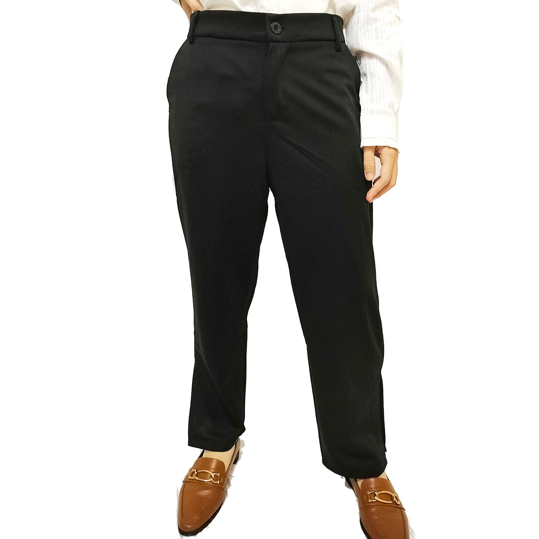 Elegant Women’s Black Suit Trousers: Ice Silk, Side-Slit, Nine-Point