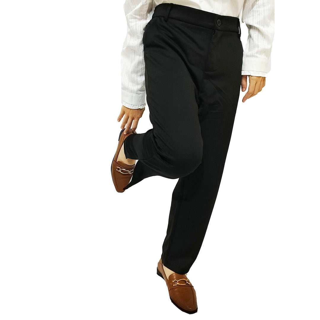 Elegant Women’s Black Suit Trousers: Ice Silk, Side-Slit, Nine-Point