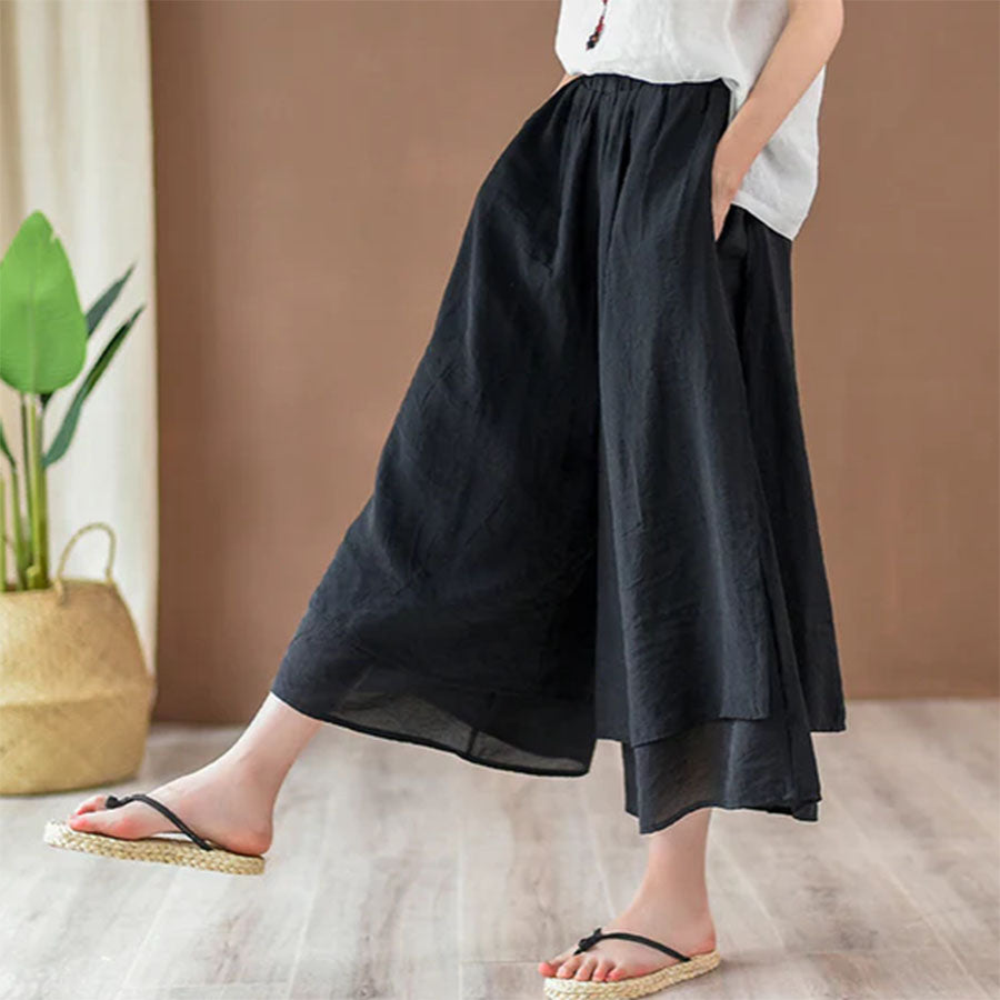 2025 New Women’s Vintage Wide-Leg Culottes | Flowy Cropped Skirt Pants | Elegant & Comfortable