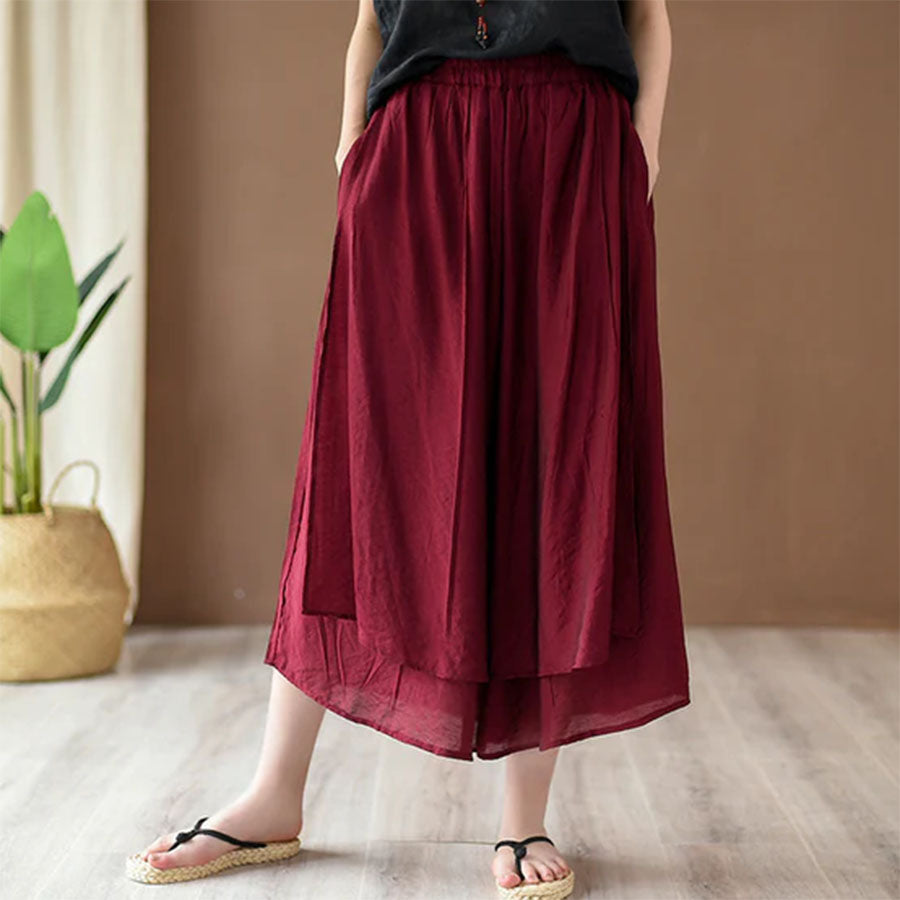 2025 New Women’s Vintage Wide-Leg Culottes | Flowy Cropped Skirt Pants | Elegant & Comfortable