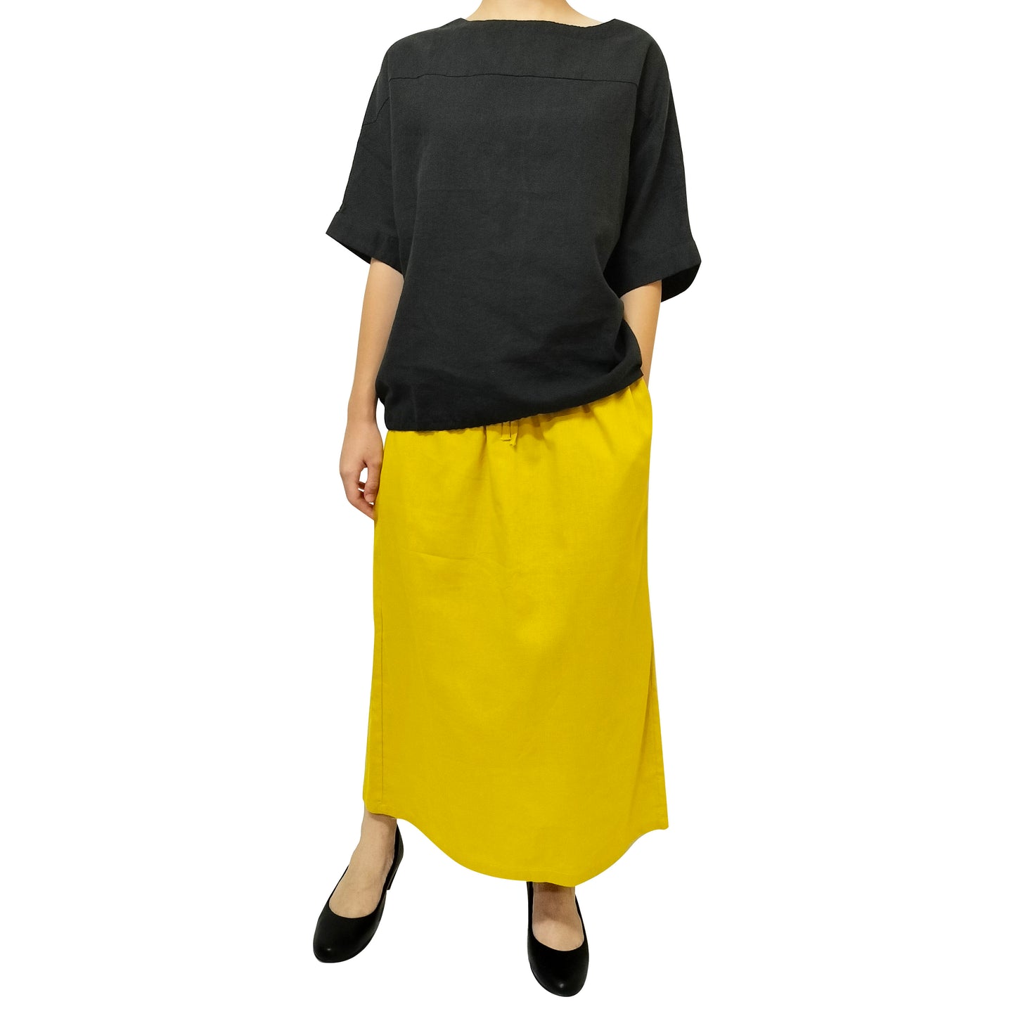 A summer loose-fit, slimming long skirt with a sophisticated, stylish, and elegant vibe, perfect for casual wear, featuring a side slit.